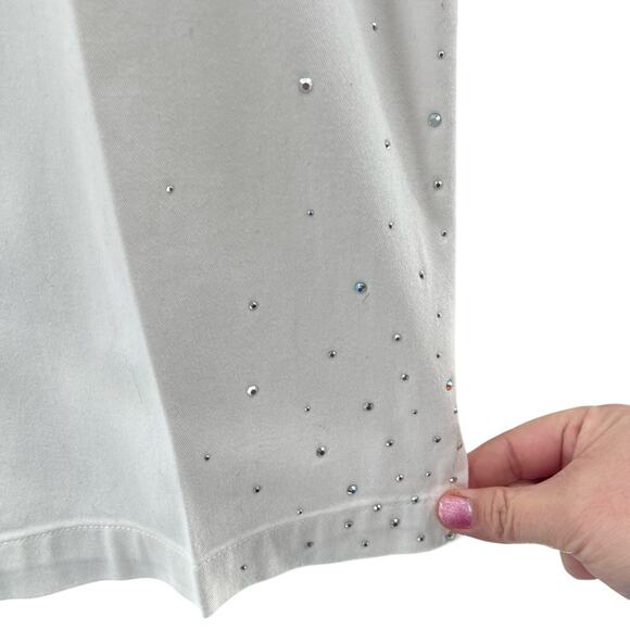 Christine Alexander Cotton Signature White Silver Embellishment Crop Pants 12 - Picture 4 of 11